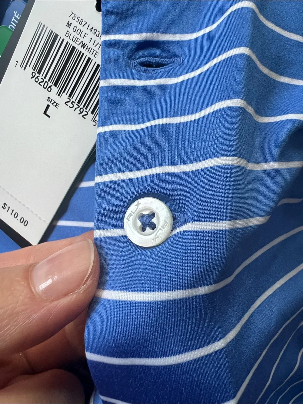 RLX Ralph Lauren Men's Golf Stripe Polo Shirt, Blue/White